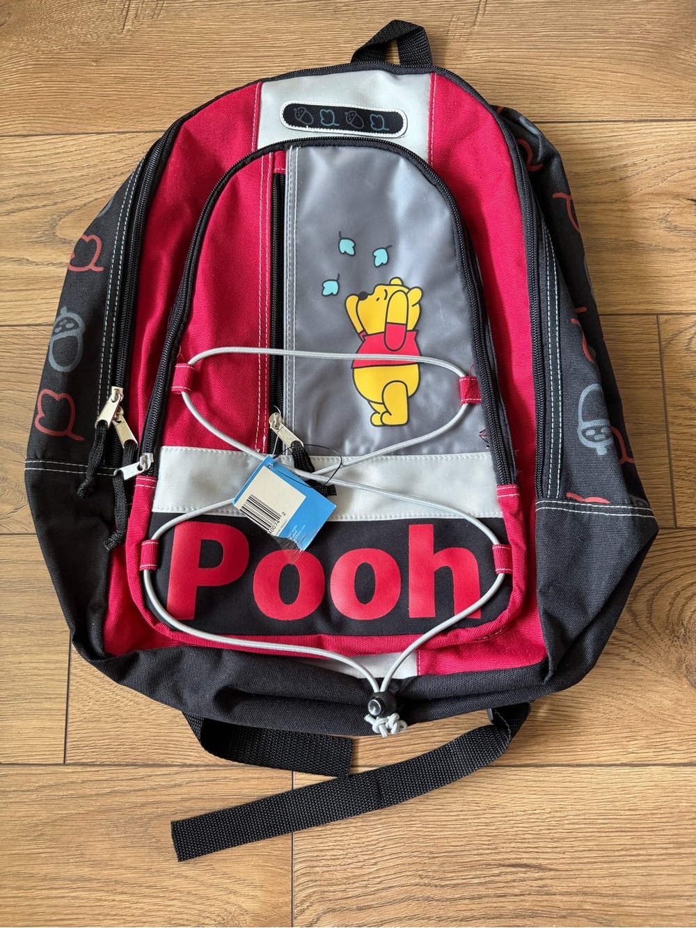 Vintage NWT Winnie the Pooh Red & Gray Bungee Backpack
